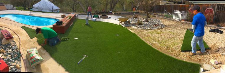 Water wise lawn artificial turf install in progress